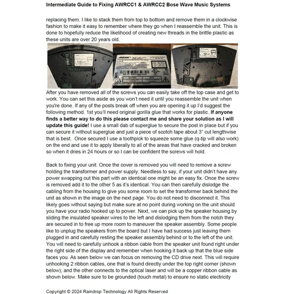 Bose Wave Music System CD Player AWRCC1 & AWRCC2 Intermediate *Repair DIY KIT* - Picture 2 of 8